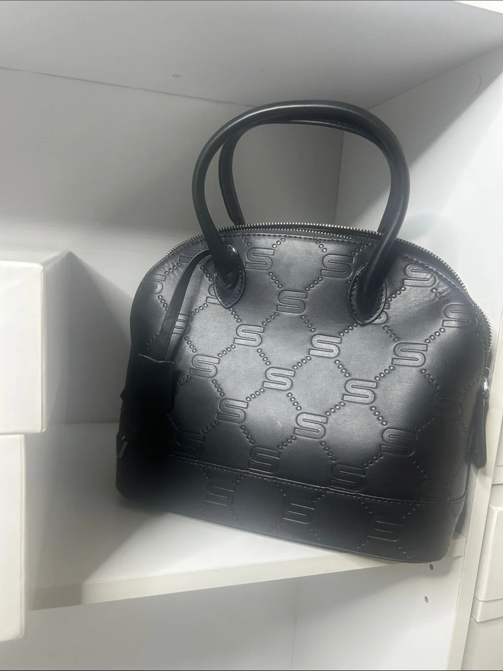 Embossed Black Dome Satchel - Unbranded